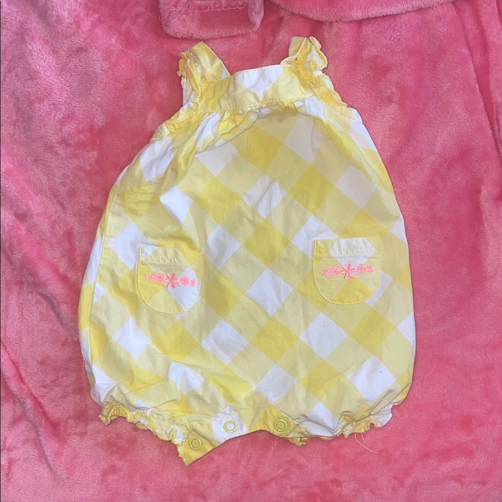 Yellow and White Checkered Baby Romper